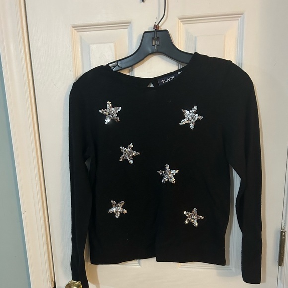 The children’s place black sweater with sequins stars. - Picture 1 of 3